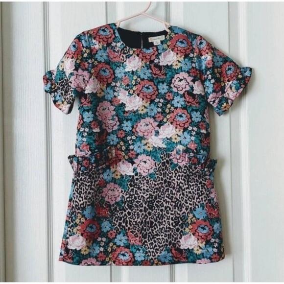Crewcuts Girls Leopard Floral Party Dress Ruffled Sleeves 4T - Picture 2 of 5